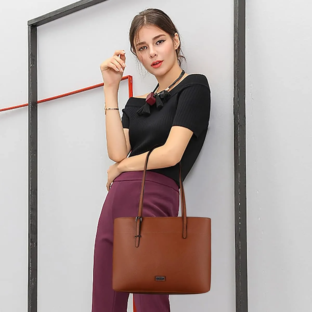 Women's Soft Faux Leather Tote Bag Purse Handbags Wallet Tote Shoulder Bag Purse Large Capacity