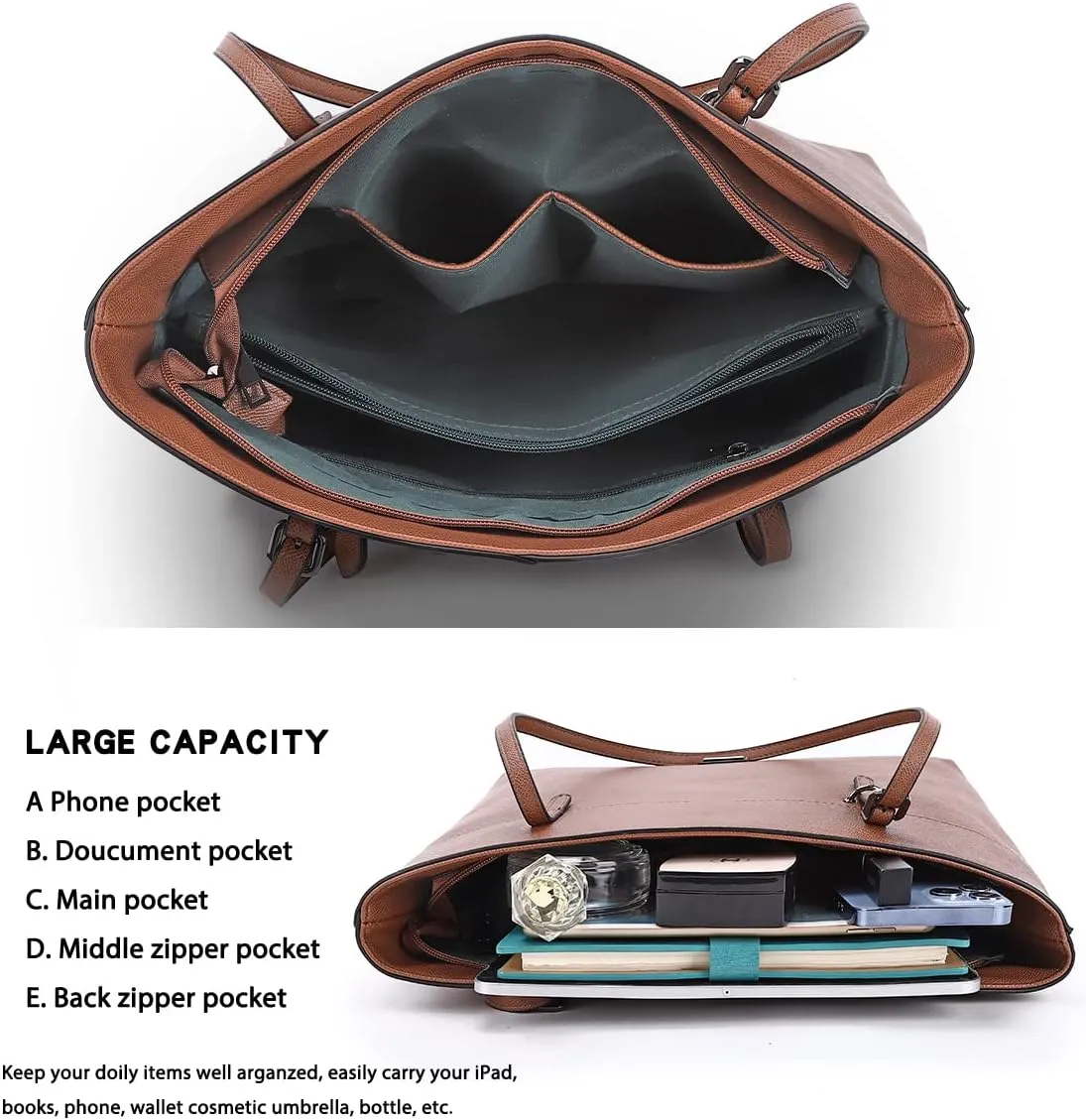 Women's Soft Faux Leather Tote Bag Purse Handbags Wallet Tote Shoulder Bag Purse Large Capacity