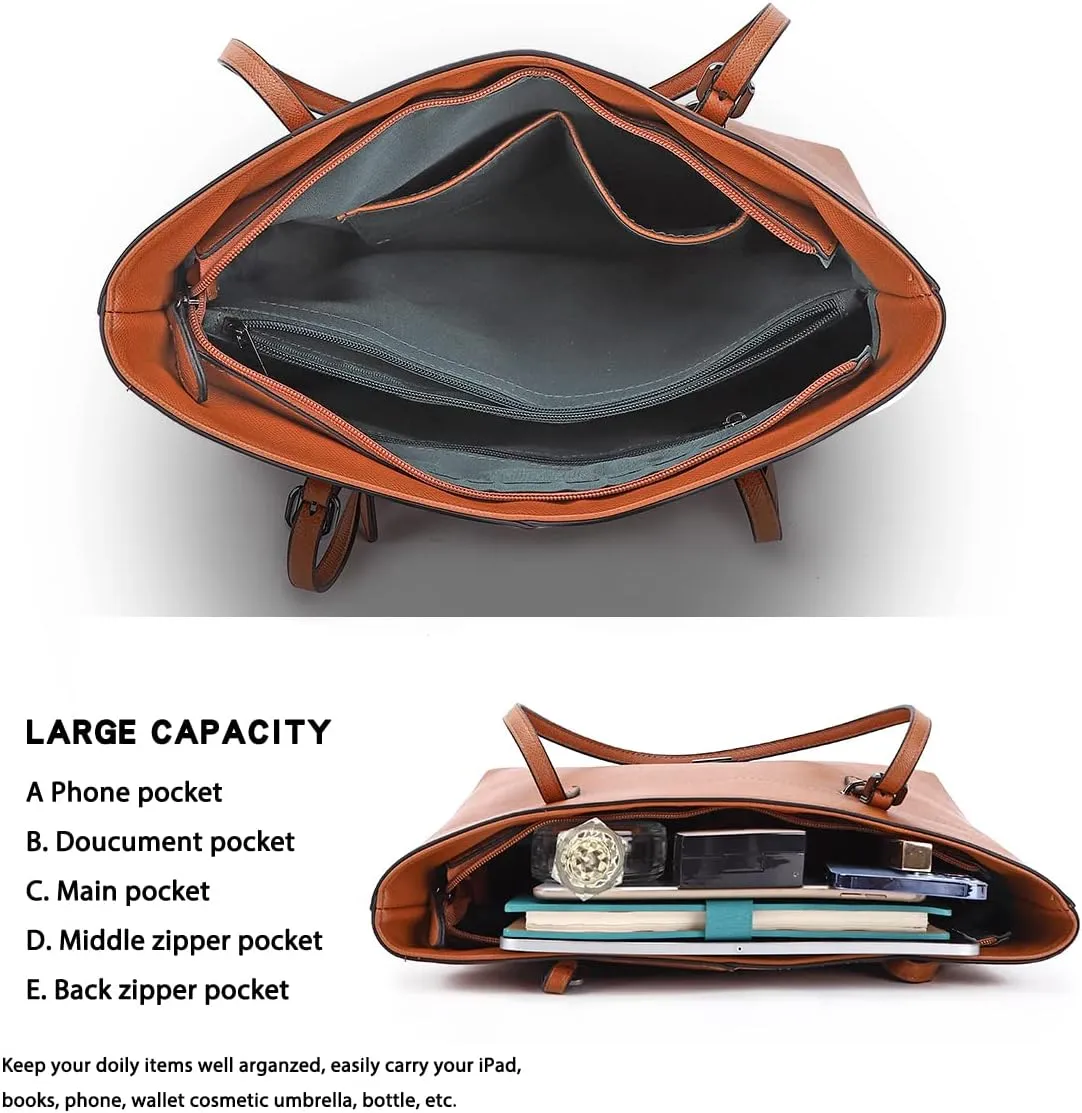 Women's Soft Faux Leather Tote Bag Purse Handbags Wallet Tote Shoulder Bag Purse Large Capacity