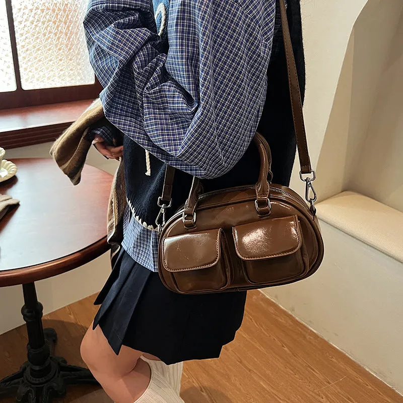 Women's Solid Color Retro Bowling Large Capacity Shoulder Bags