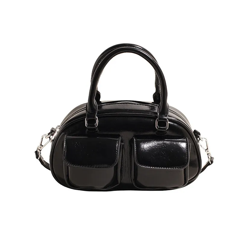 Women's Solid Color Retro Bowling Large Capacity Shoulder Bags