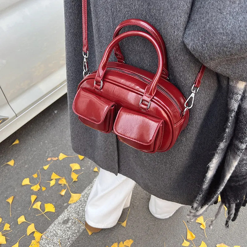 Women's Solid Color Retro Bowling Large Capacity Shoulder Bags