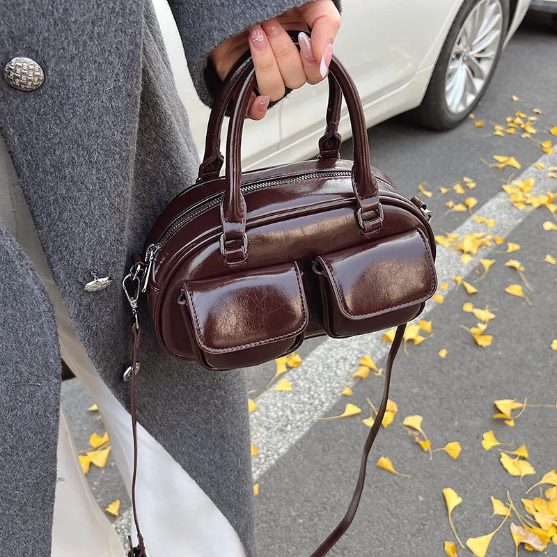 Women's Solid Color Retro Bowling Large Capacity Shoulder Bags