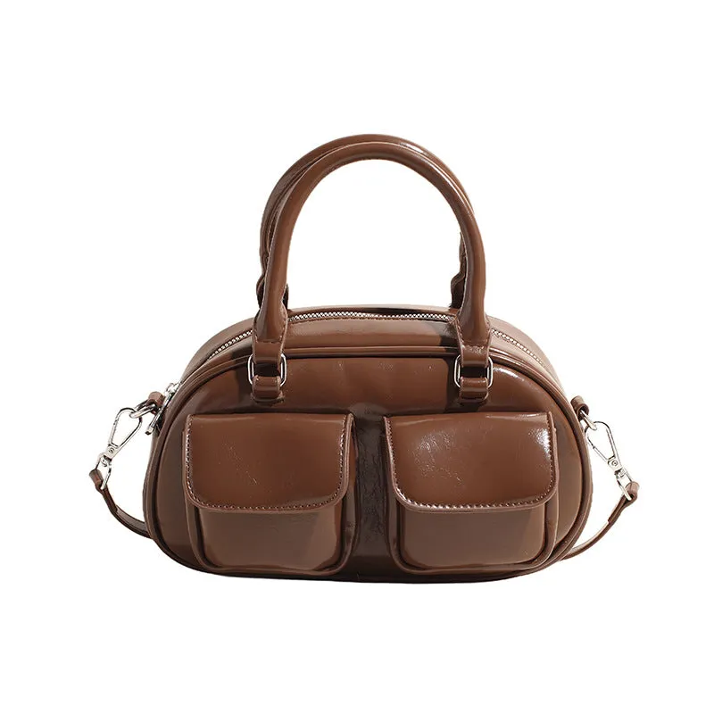 Women's Solid Color Retro Bowling Large Capacity Shoulder Bags