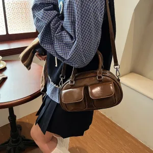 Women's Solid Color Retro Bowling Large Capacity Shoulder Bags