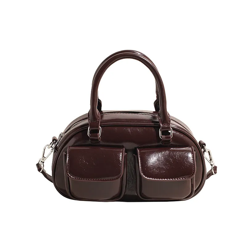 Women's Solid Color Retro Bowling Large Capacity Shoulder Bags