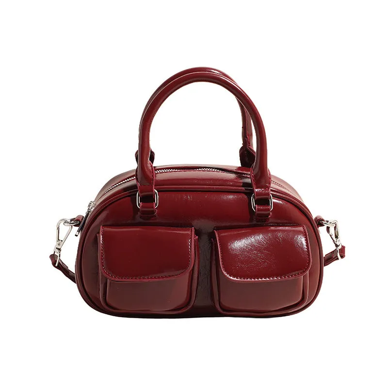 Women's Solid Color Retro Bowling Large Capacity Shoulder Bags