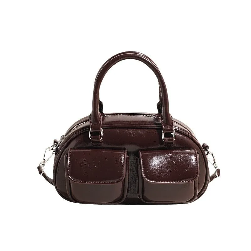 Women's Solid Color Retro Bowling Large Capacity Shoulder Bags