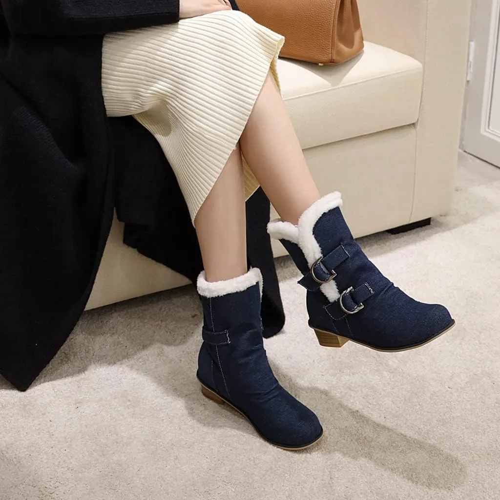 Women's Square Toe Denim Ankle Boots Embroidered Flower Zipper Block Low Heel Dressy Short Booties