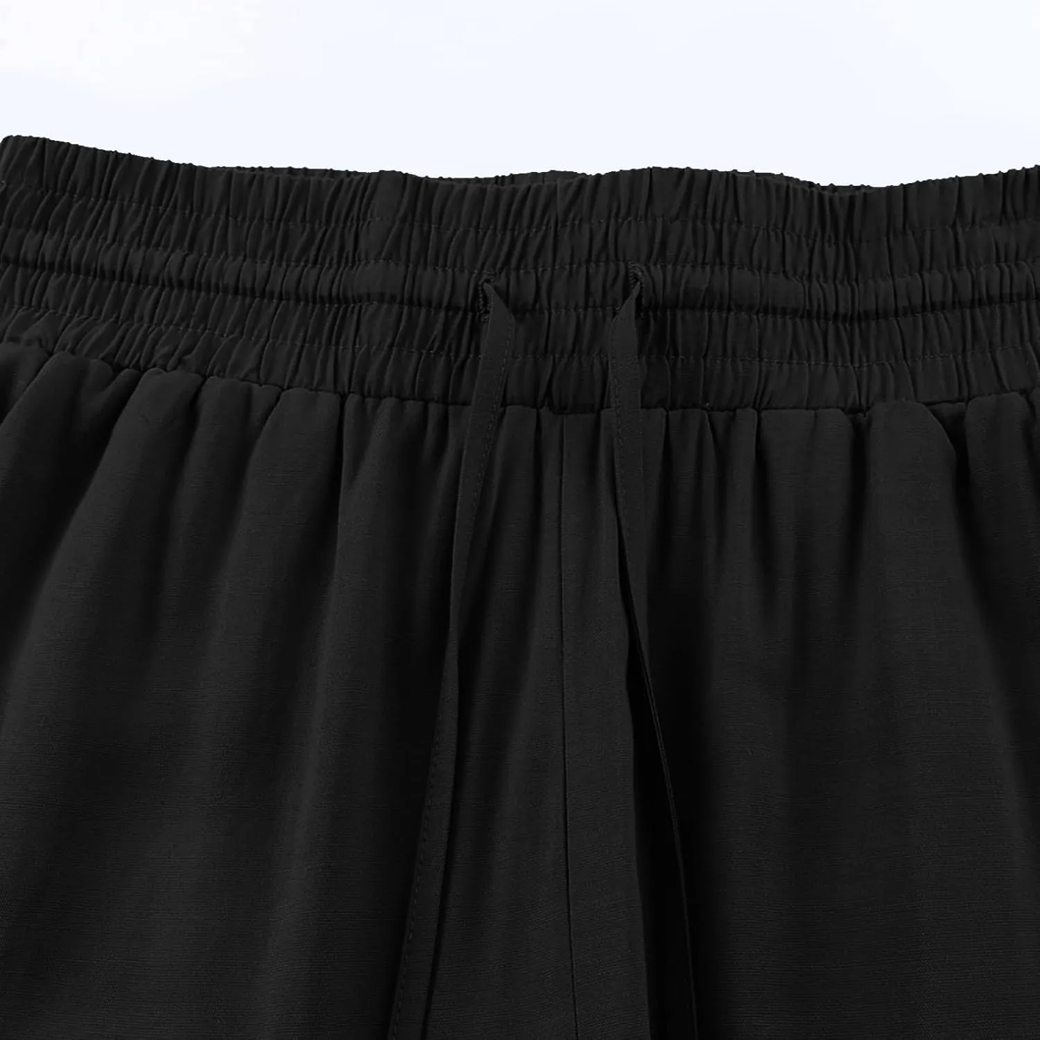 Womens Summer Pants Wide Leg Pants Drawstring High Waist Fashion Beach Pant Solid Color Casual Trousers with Pockets