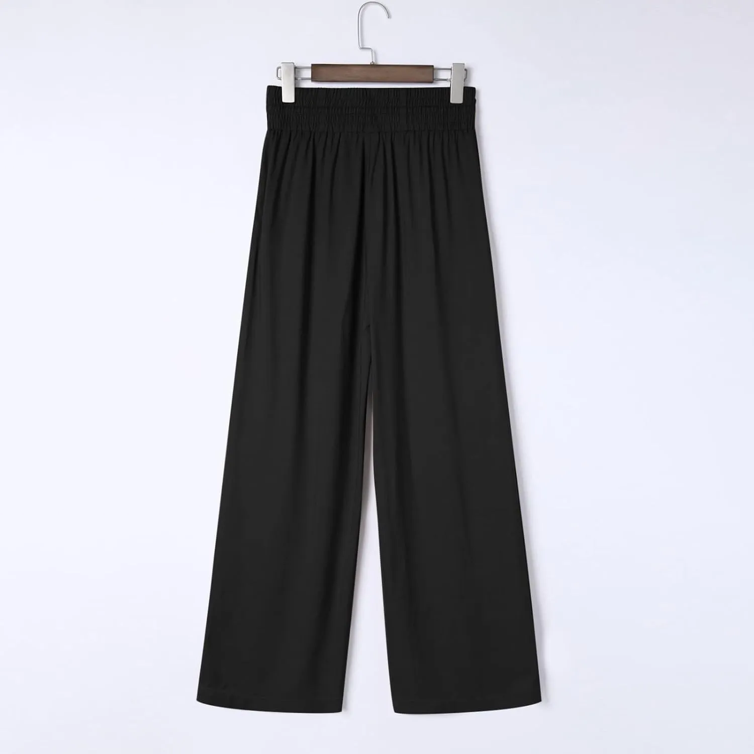Womens Summer Pants Wide Leg Pants Drawstring High Waist Fashion Beach Pant Solid Color Casual Trousers with Pockets