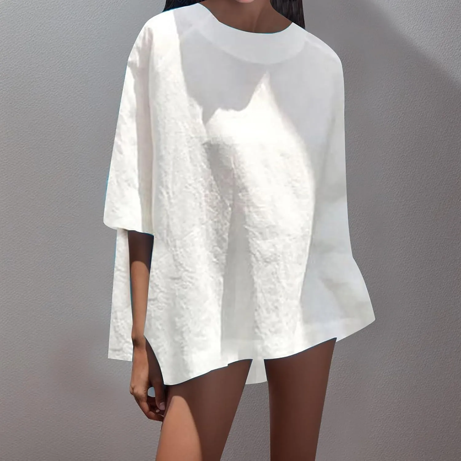 Women's T-Shirts 2025 Summer Retro Embroidered 3/4 Sleeve Boho Tops Dressy Casual Blouses Teacher Loose Tunics