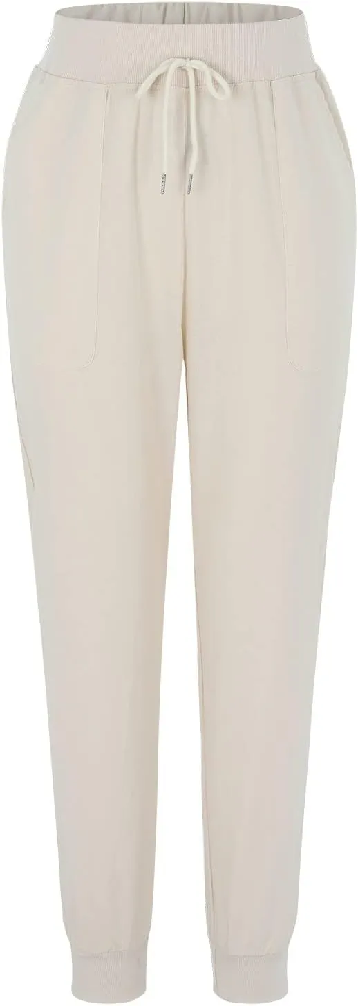 Womens Tapered Pants Cotton Linen Drawstring Elastic Waist Pants Casual Trousers with Pockets Joggers Travel Slacks