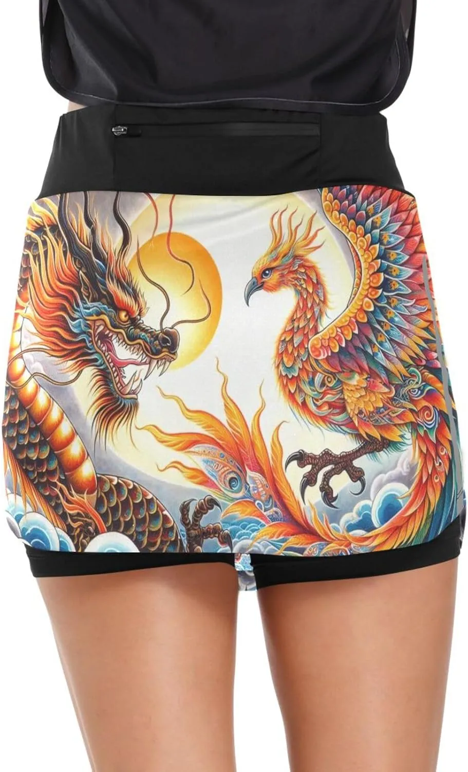 Womens Tennis Skirt High Waisted Workout Casual Golf Skort Dragon and Phoenix Athletic Skirts with Pocket