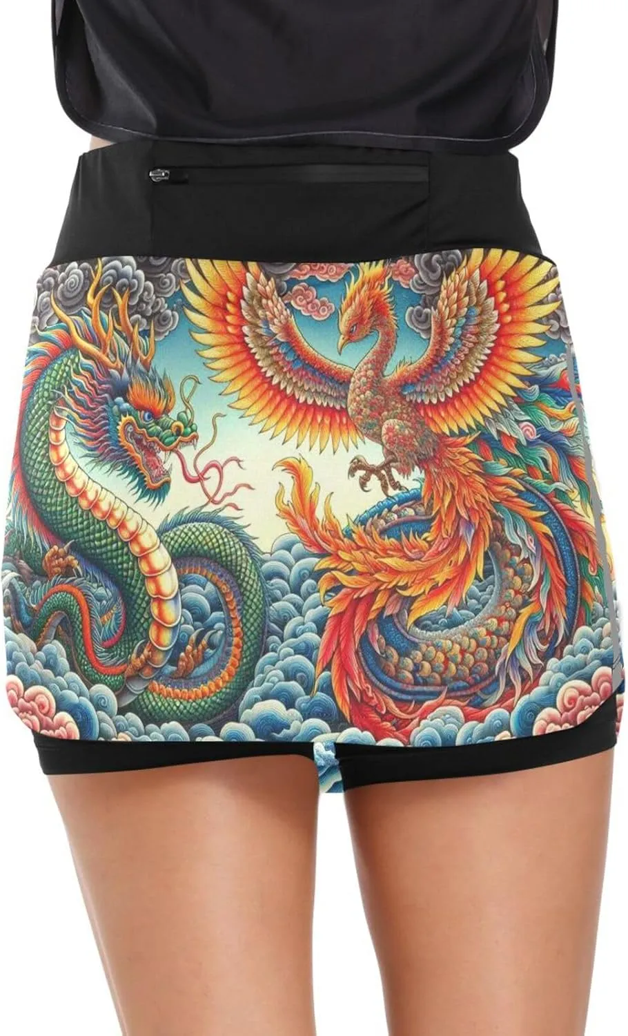 Womens Tennis Skirt High Waisted Workout Casual Golf Skort Dragon and Phoenix Athletic Skirts with Pocket