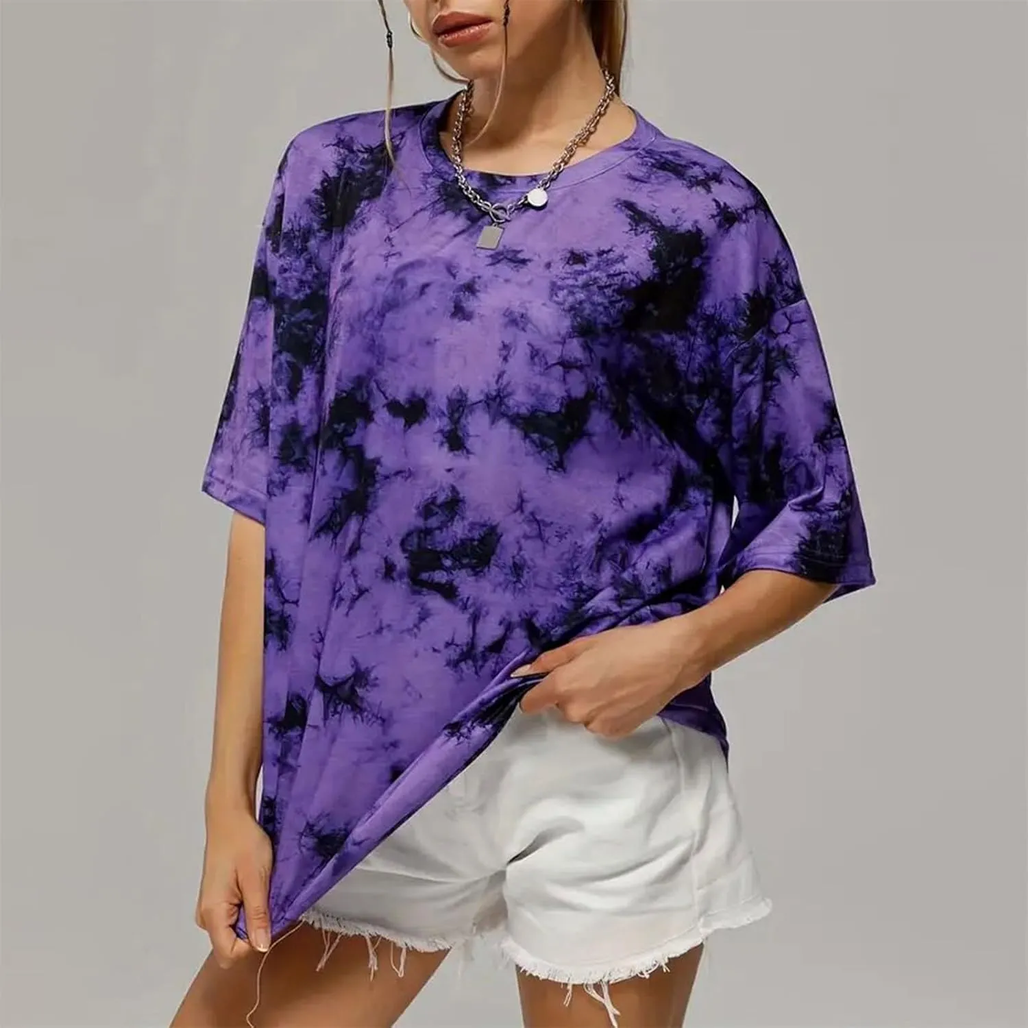 Women's Tie-Dye Fashion Y2K Oversized Tees Casual Short Sleeve Crew Neck Shirts Boyfriend Drop Shoulder Loose Fit Summer Tops