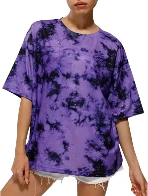 Women's Tie-Dye Fashion Y2K Oversized Tees Casual Short Sleeve Crew Neck Shirts Boyfriend Drop Shoulder Loose Fit Summer Tops