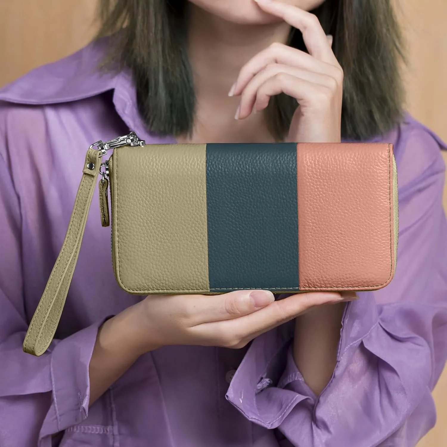 Womens Wallet RFID Blocking Genuine Leather Multi Credit Card Large Capacity Zip Around Clutch Travel Purse Wristlet
