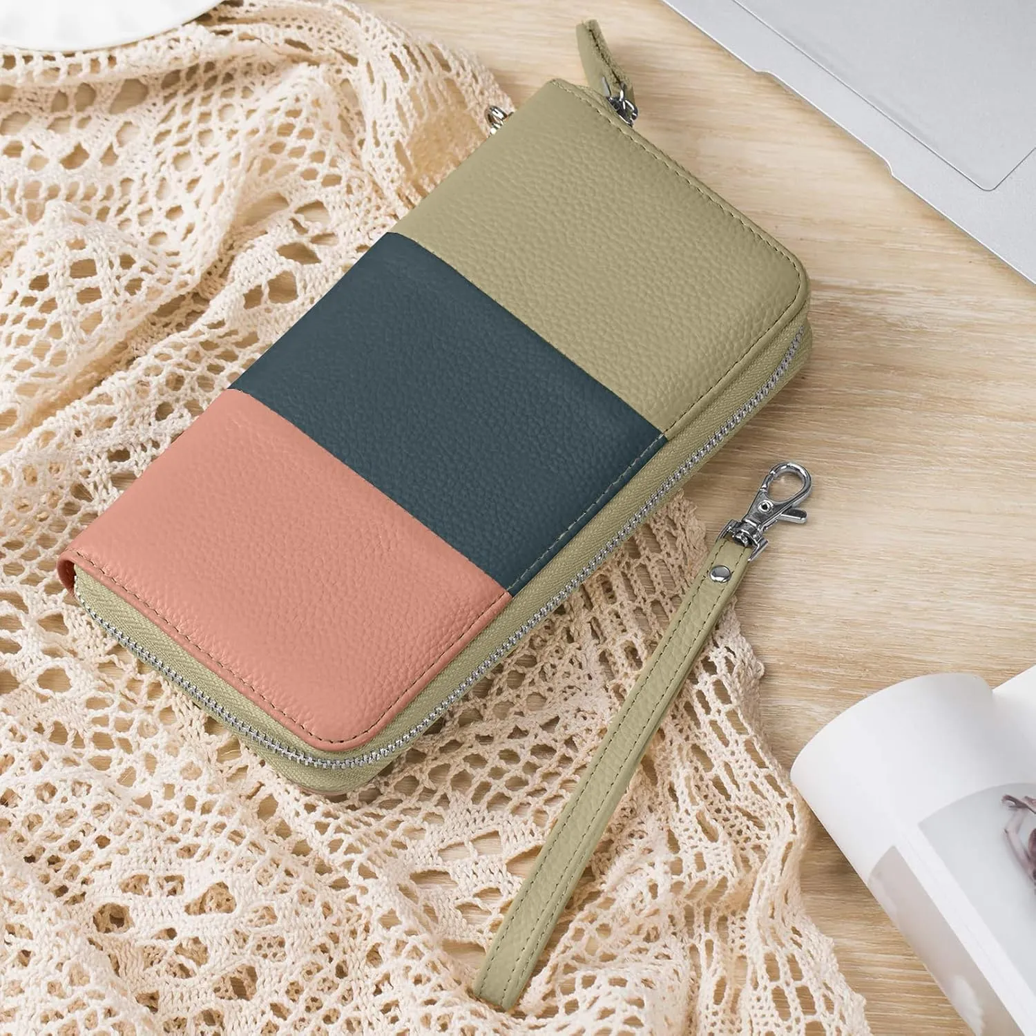 Womens Wallet RFID Blocking Genuine Leather Multi Credit Card Large Capacity Zip Around Clutch Travel Purse Wristlet