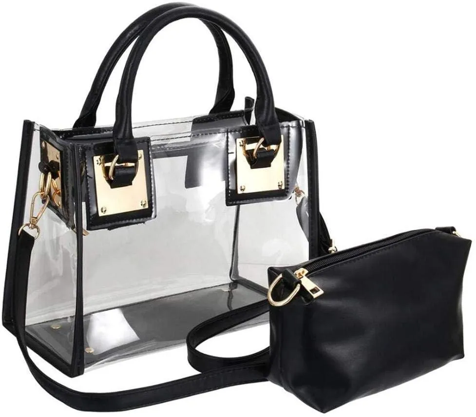 Women's Waterproof Transparent Shoulder Jelly Bag Handbag 2pcs A Set Clear Purse Bags (White)
