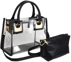 Women's Waterproof Transparent Shoulder Jelly Bag Handbag 2pcs A Set Clear Purse Bags (White)