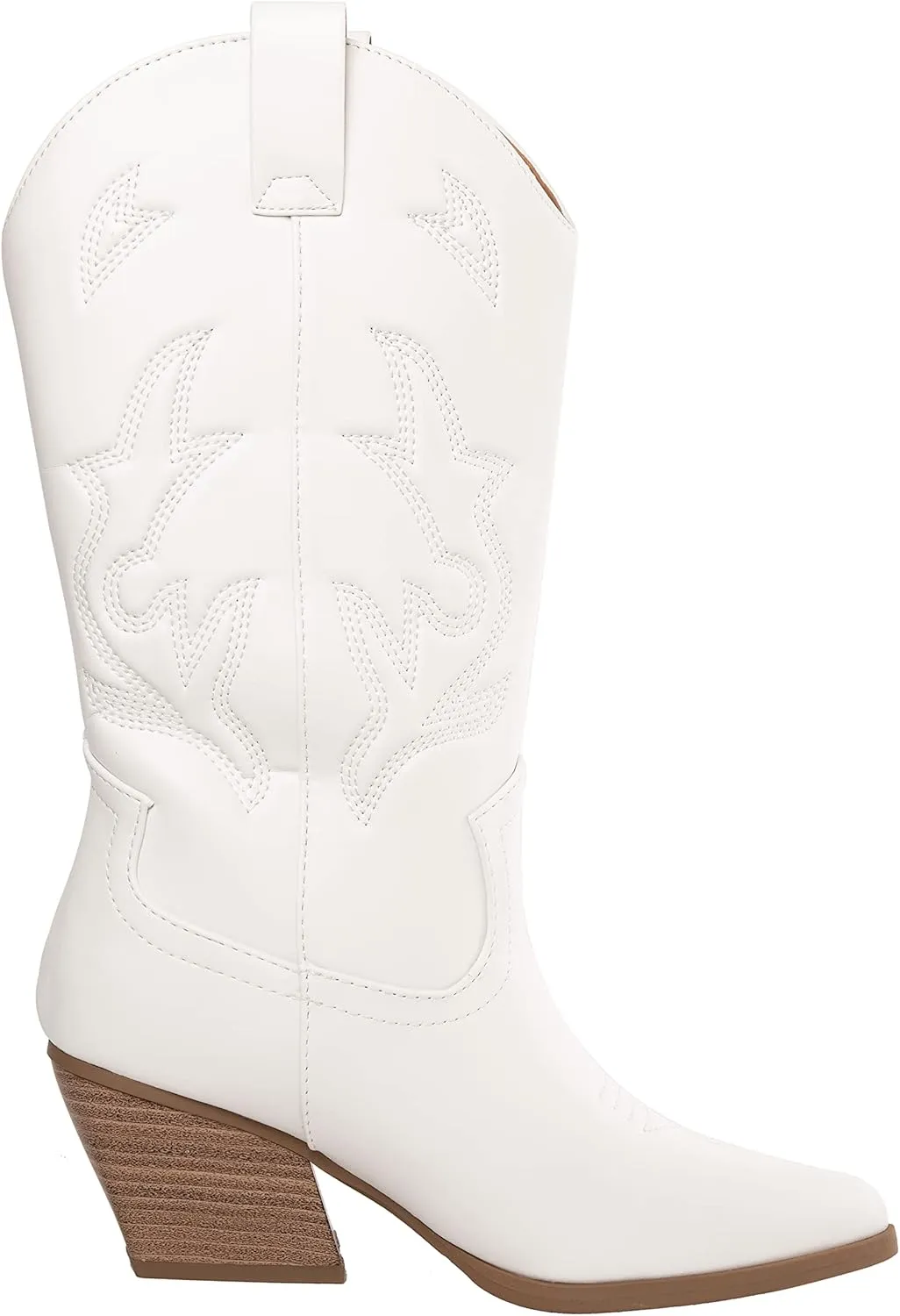 Women’s Western Cowboy Boots – Mid-Calf Pointed Toe Embroidered Cowgirl Boot with Chunky Heel – Classic Rodeo Style Julia