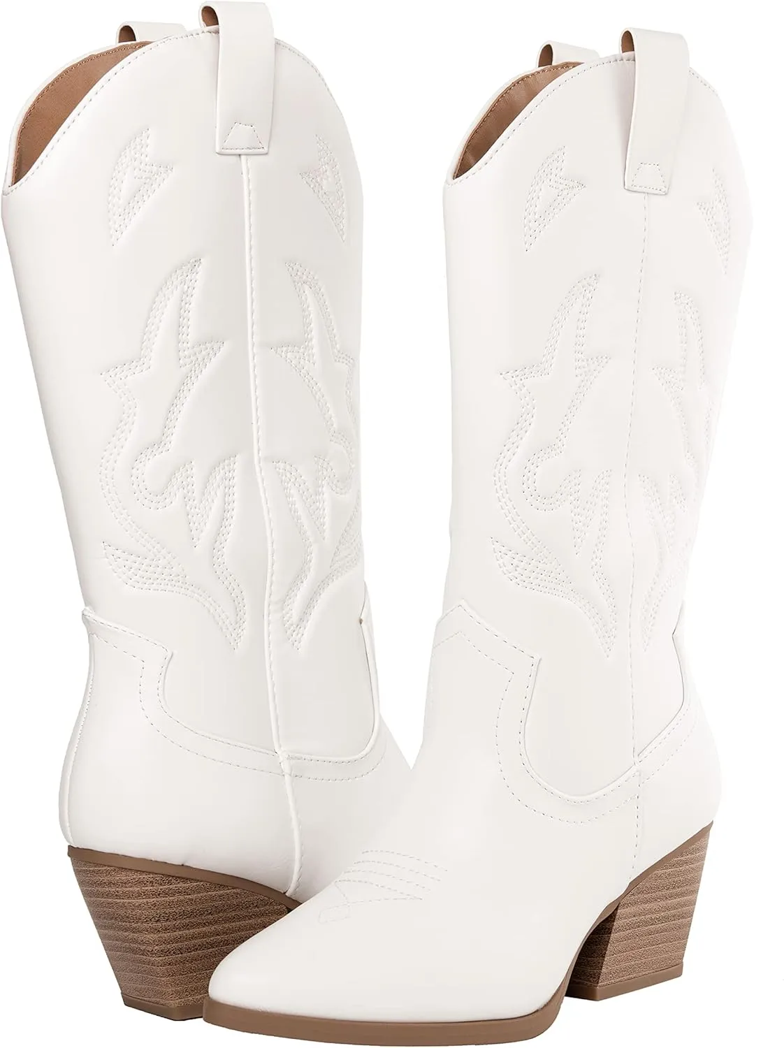 Women’s Western Cowboy Boots – Mid-Calf Pointed Toe Embroidered Cowgirl Boot with Chunky Heel – Classic Rodeo Style Julia