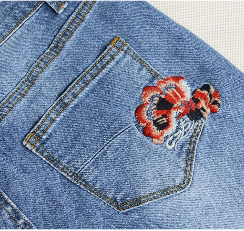 Women's Wide-Leg Denim Pants with a Stylish Floral Embroidered Bell Bottom Flare Jeans