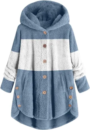 Womens Winter Jacket Coats Button Hem Plus Size Hoodie Top Sweater Blouse Thermal Sweatshirt Outerwear Women Winter