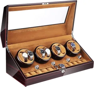 Wooden 8 12 Automatic Watch Winder Box with LED Illumination Quiet Motor Piano Paint Exterior Large Capacity 4 Rotation Modes (Color : F) (F)
