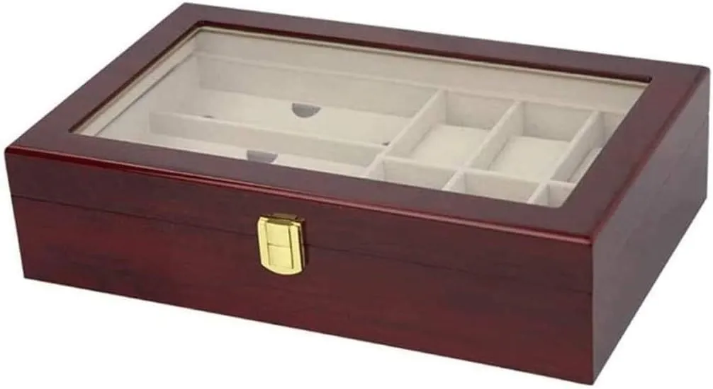 Wooden Watch Box and Sunglass Glasses Case Organizer and Jewelry Case Display Drawer Lockable Case Organizer