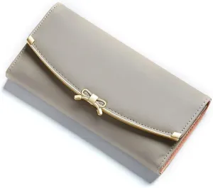 WOOLALA Women Cute Bowknot Wallet Trifold Large Capacity Long Purse