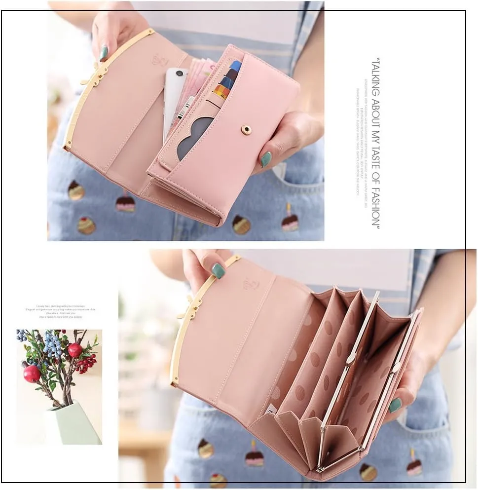 WOOLALA Women Cute Bowknot Wallet Trifold Large Capacity Long Purse