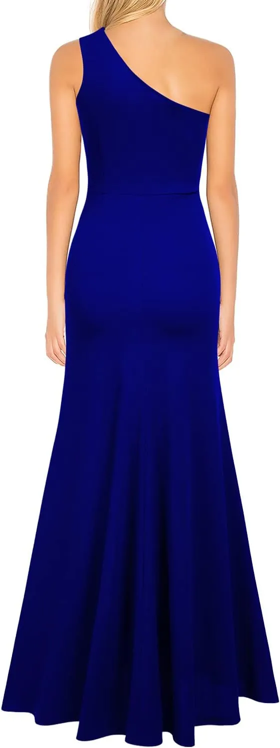 WOOSEA Women's One Shoulder Sleeveless Split Bodycon Mermaid Evening Cocktail Long Dress