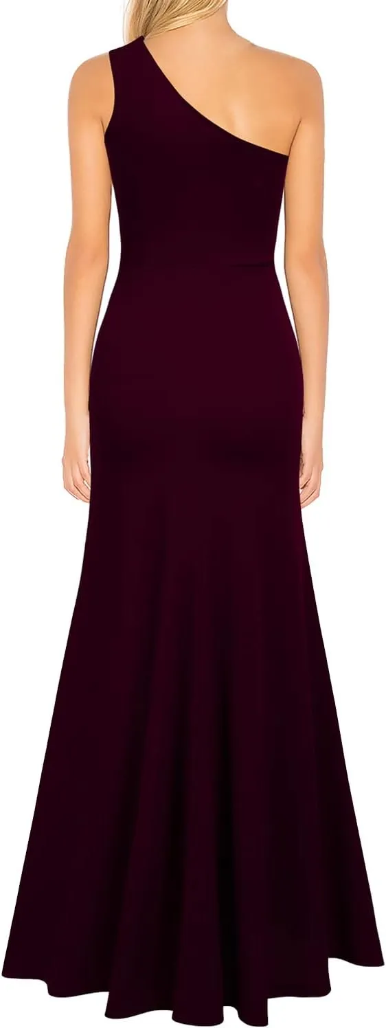 WOOSEA Women's One Shoulder Sleeveless Split Bodycon Mermaid Evening Cocktail Long Dress