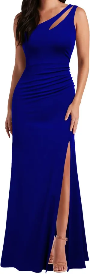 WOOSEA Women's One Shoulder Sleeveless Split Bodycon Mermaid Evening Cocktail Long Dress