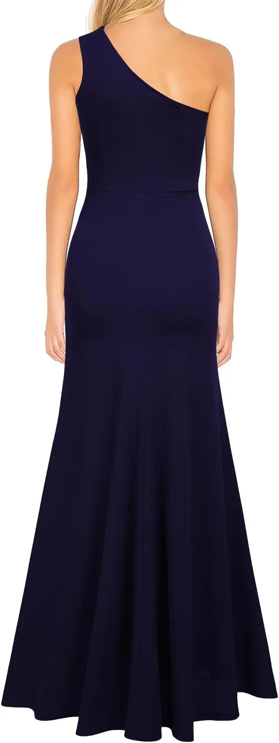 WOOSEA Women's One Shoulder Sleeveless Split Bodycon Mermaid Evening Cocktail Long Dress