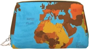 World Map (1) Print Travel Makeup Bag, Women's Large Capacity Makeup Bag, Waterproof Portable Bag, Open Flat Makeup Bag