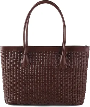Woven Tote Bag For Women Hand Make Vegan Leather Shoulder Bag Handbag Zip Closure Beach Tote Travel Hand Bag