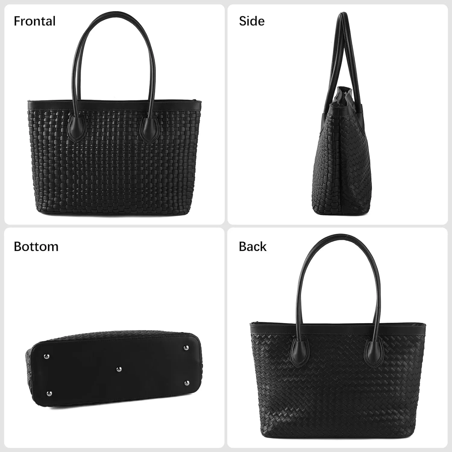 Woven Tote Bag For Women Hand Make Vegan Leather Shoulder Bag Handbag Zip Closure Beach Tote Travel Hand Bag