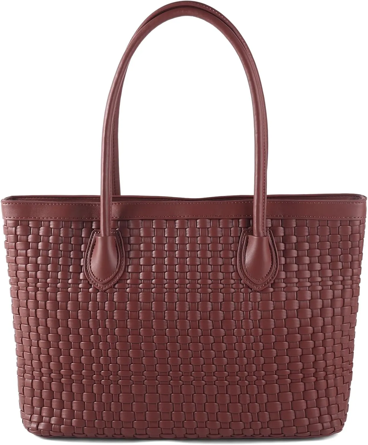 Woven Tote Bag For Women Hand Make Vegan Leather Shoulder Bag Handbag Zip Closure Beach Tote Travel Hand Bag
