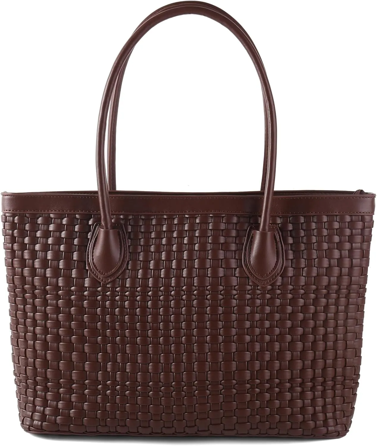 Woven Tote Bag For Women Hand Make Vegan Leather Shoulder Bag Handbag Zip Closure Beach Tote Travel Hand Bag