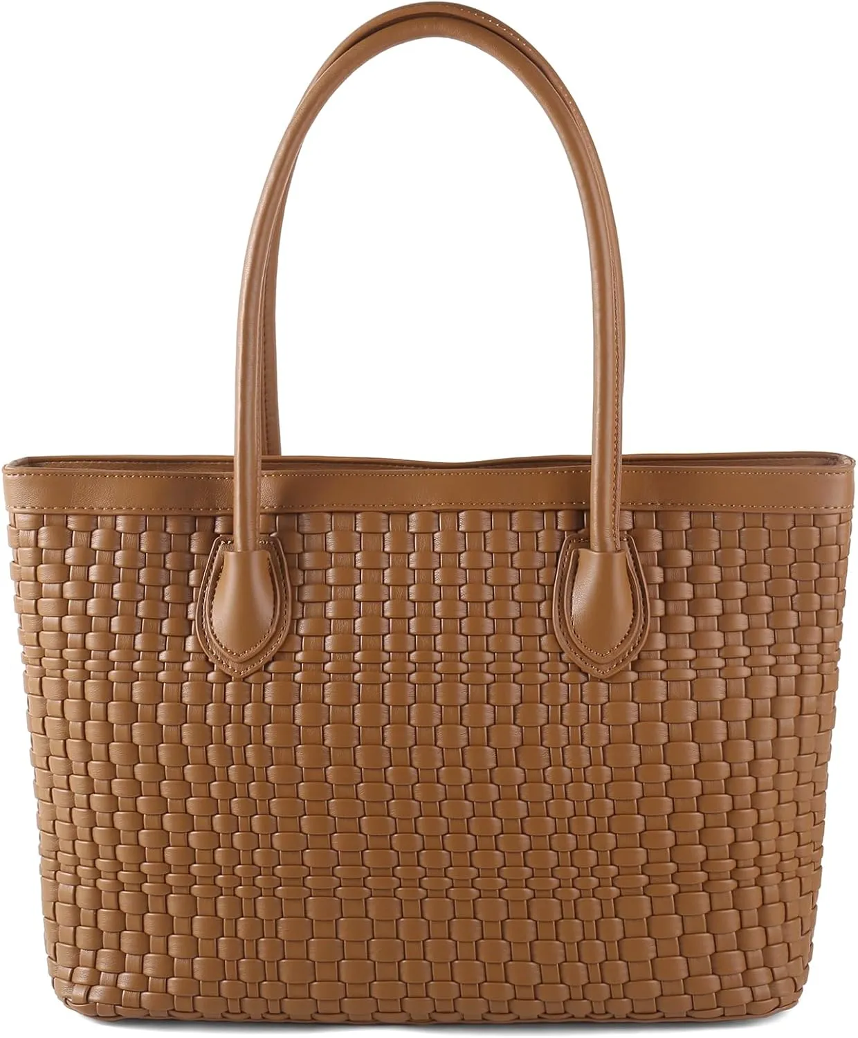 Woven Tote Bag For Women Hand Make Vegan Leather Shoulder Bag Handbag Zip Closure Beach Tote Travel Hand Bag