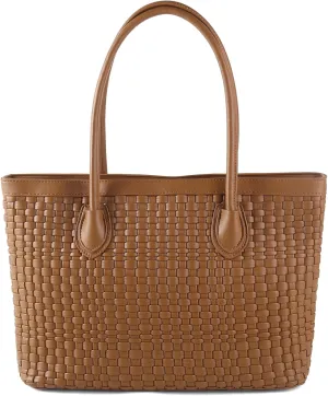 Woven Tote Bag For Women Hand Make Vegan Leather Shoulder Bag Handbag Zip Closure Beach Tote Travel Hand Bag