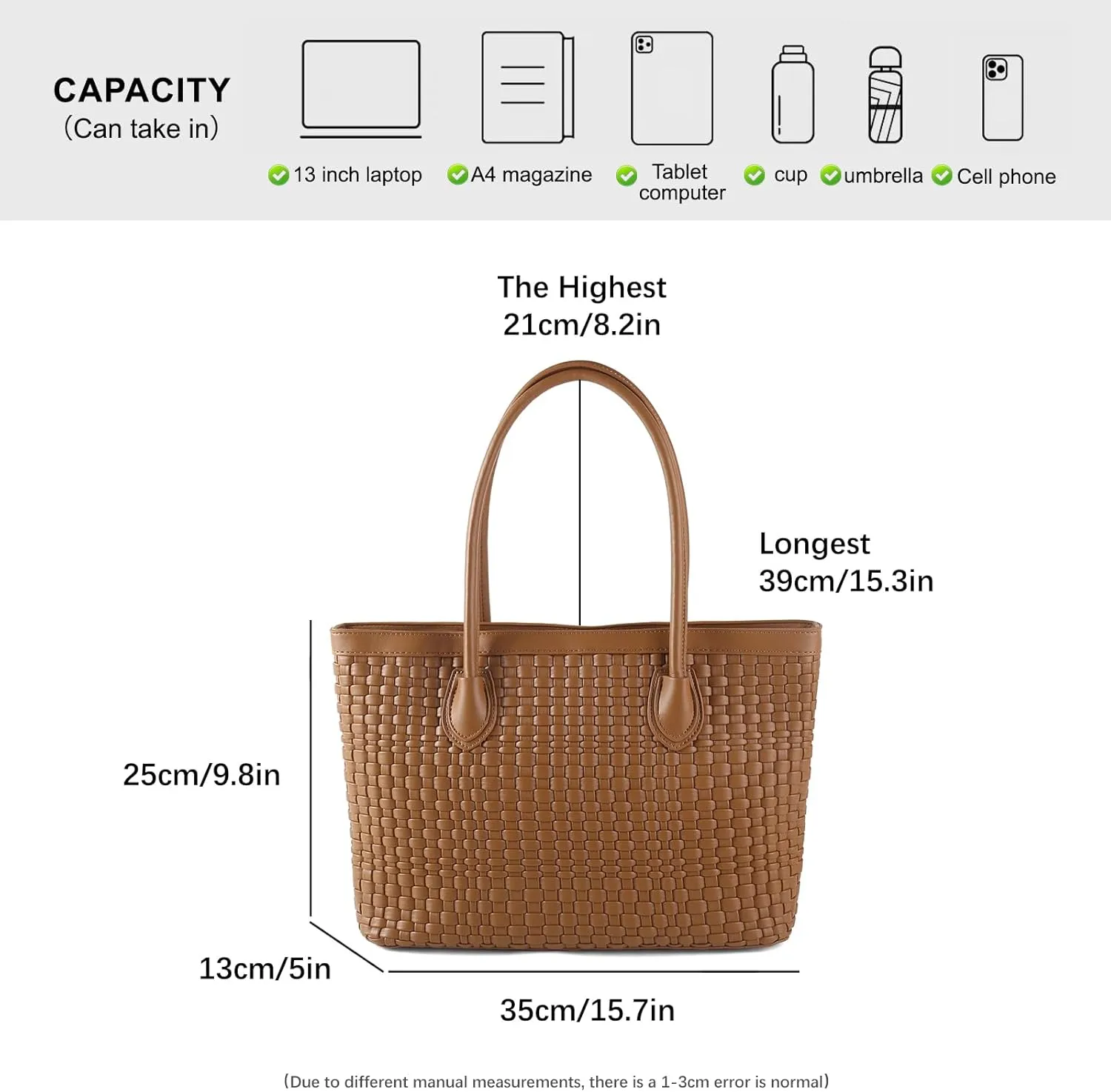Woven Tote Bag For Women Hand Make Vegan Leather Shoulder Bag Handbag Zip Closure Beach Tote Travel Hand Bag