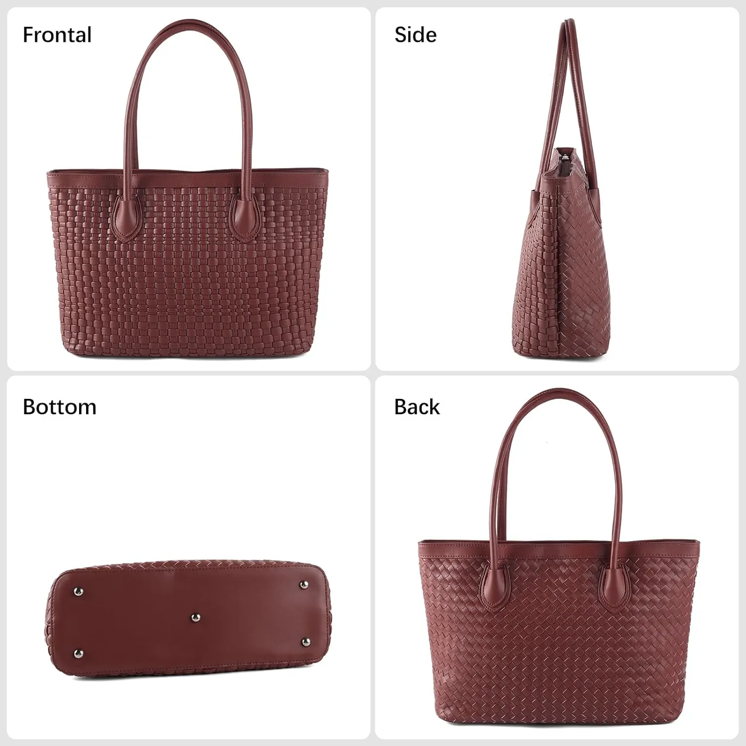 Woven Tote Bag For Women Hand Make Vegan Leather Shoulder Bag Handbag Zip Closure Beach Tote Travel Hand Bag