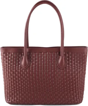 Woven Tote Bag For Women Hand Make Vegan Leather Shoulder Bag Handbag Zip Closure Beach Tote Travel Hand Bag