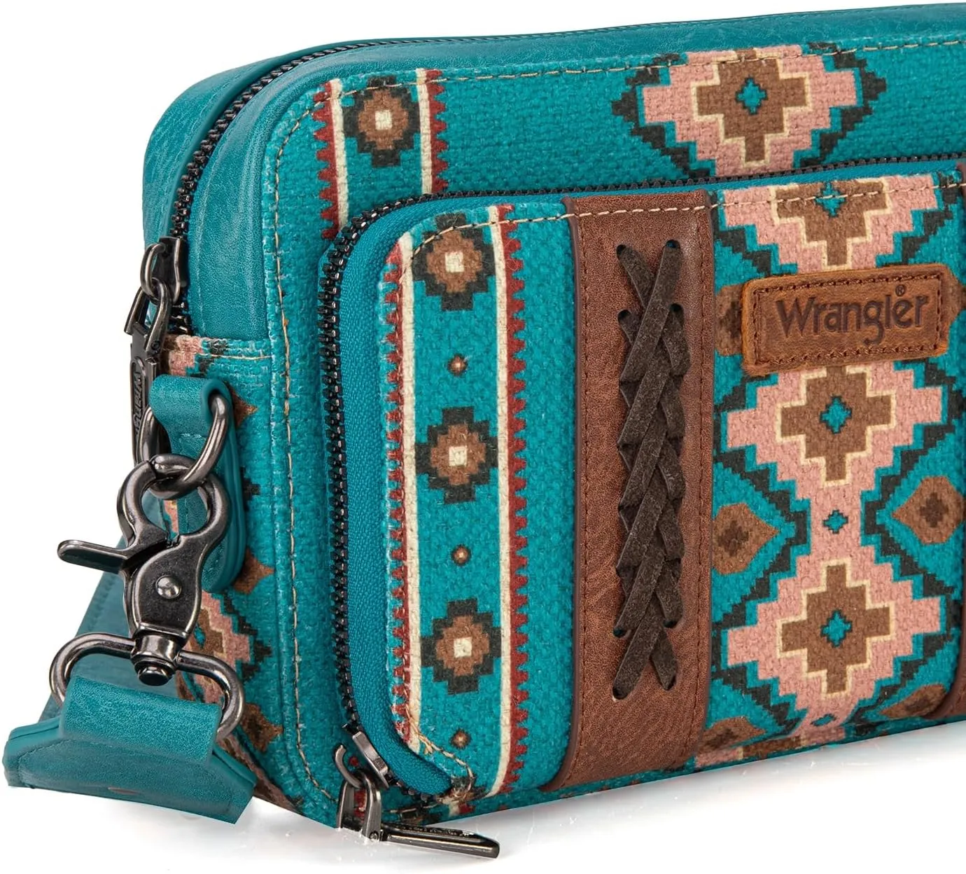 Wrangler Crossbody Bag for Women Boho Aztec Small Multi Pocket Crossover Purse