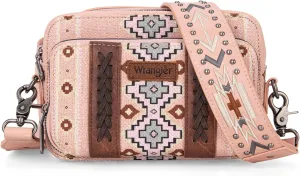Wrangler Crossbody Bag for Women Boho Aztec Small Multi Pocket Crossover Purse