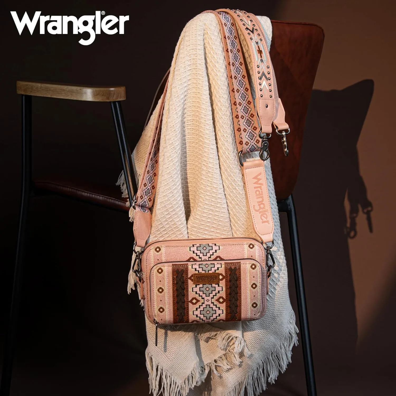 Wrangler Crossbody Bag for Women Boho Aztec Small Multi Pocket Crossover Purse